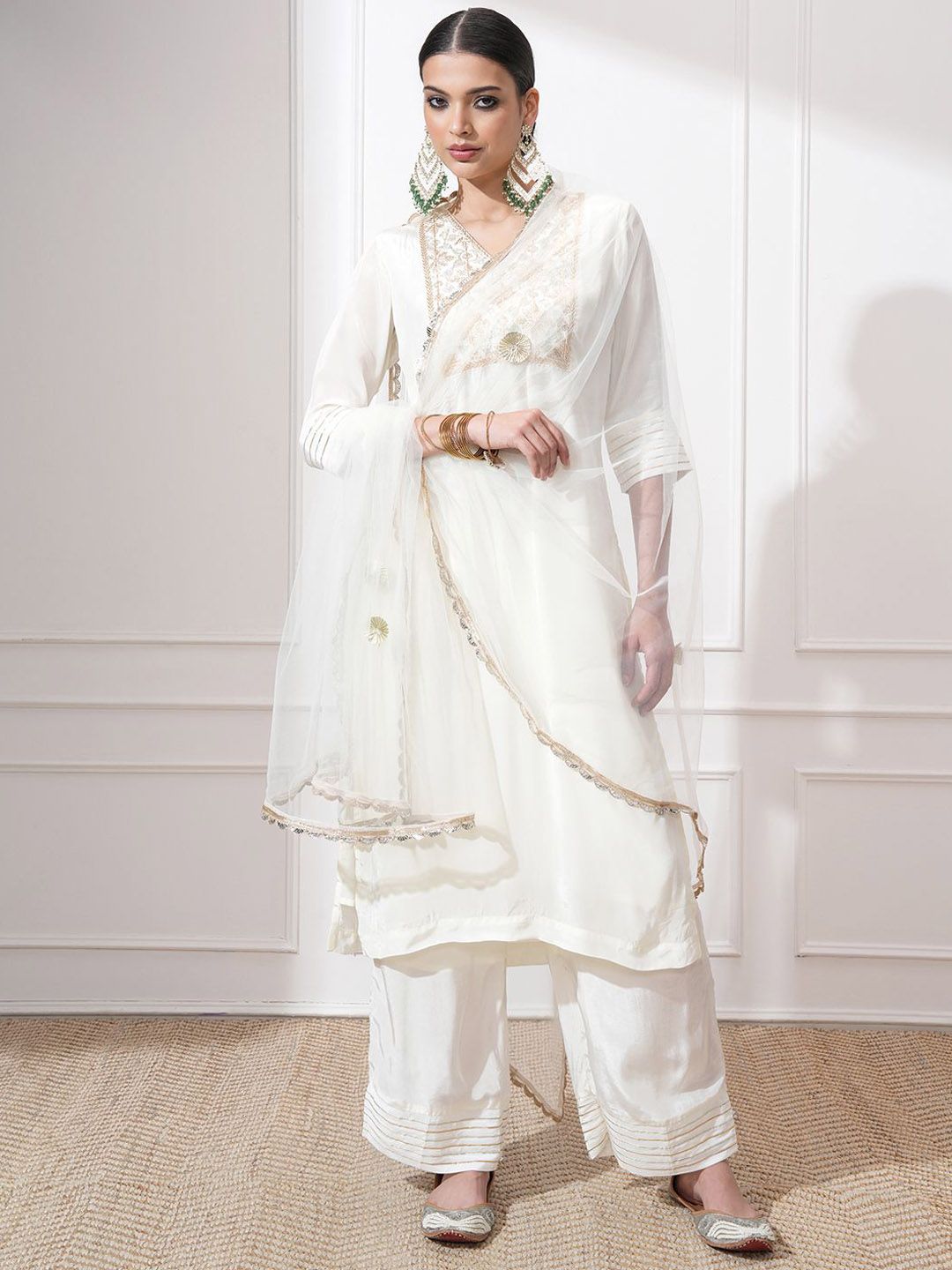 Vishudh Women Ethnic Motifs Embroidered Regular Kurta with Trousers & With Dupatta