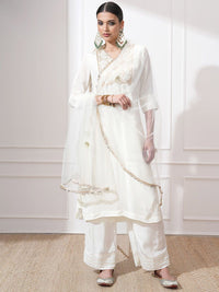 Vishudh Women Ethnic Motifs Embroidered Regular Kurta with Trousers & With Dupatta