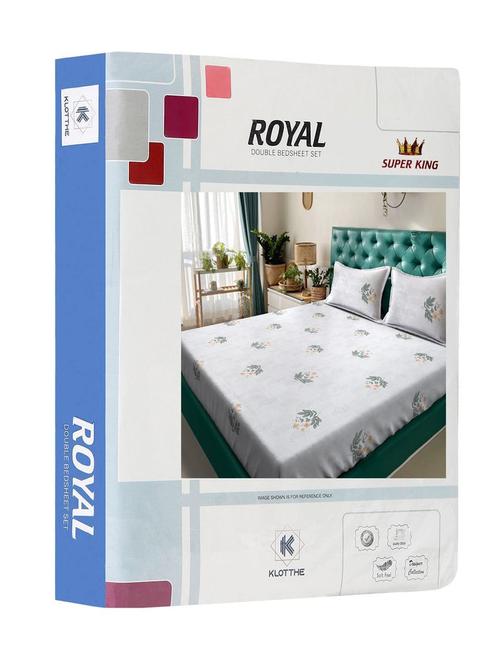 KLOTTHE White & Grey Floral 400 TC Cadar dengan 2 Sarung Bantal