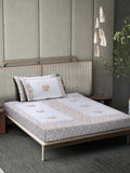 Myntra Elegant Homes White Floral Cotton 400 TC Single Superfine Bedsheet with 2 Pillow Covers-225 x 150 cm