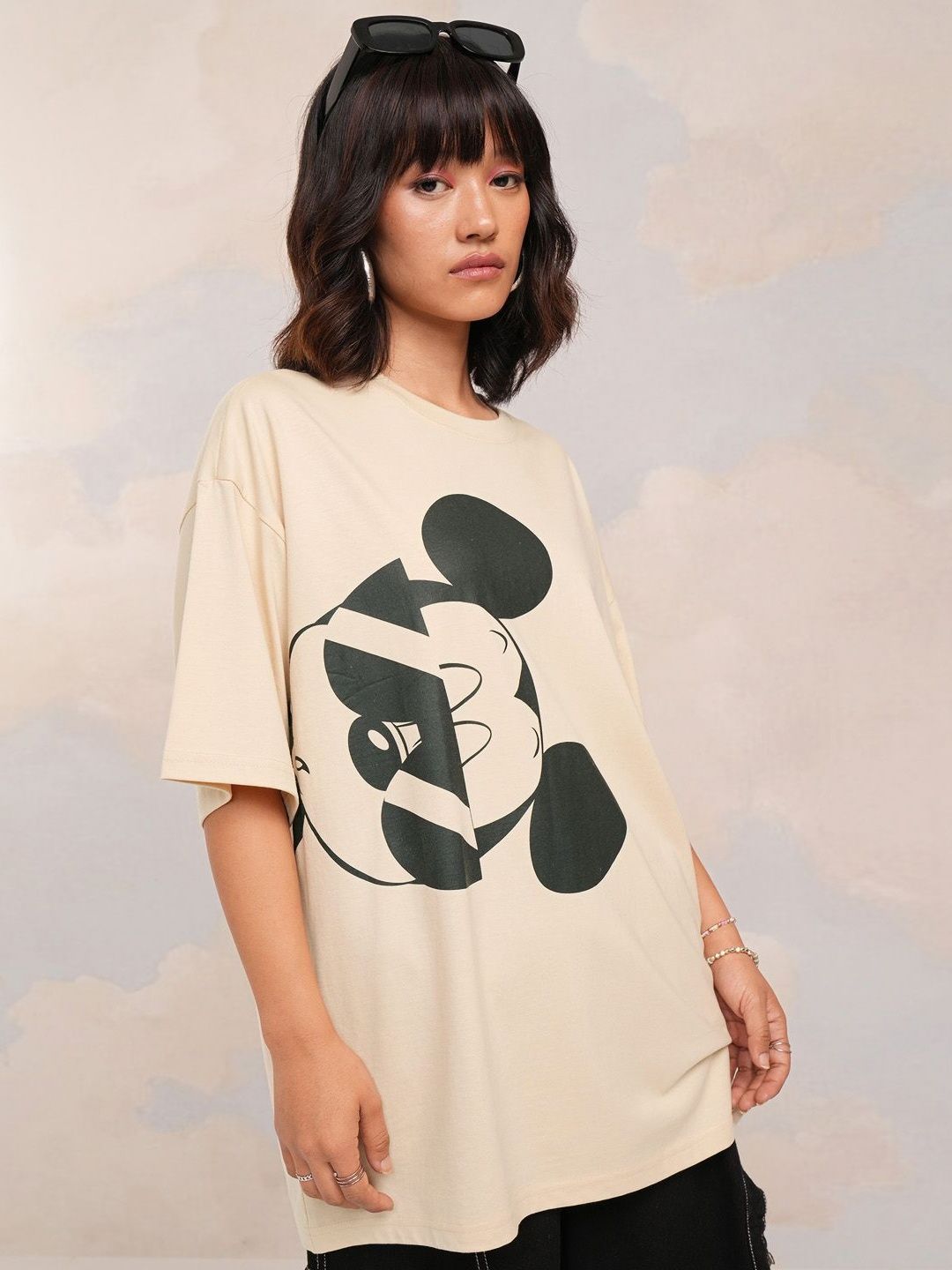 Tokyo Talkies Women Mickey Mouse Printed Oversized Tshirt