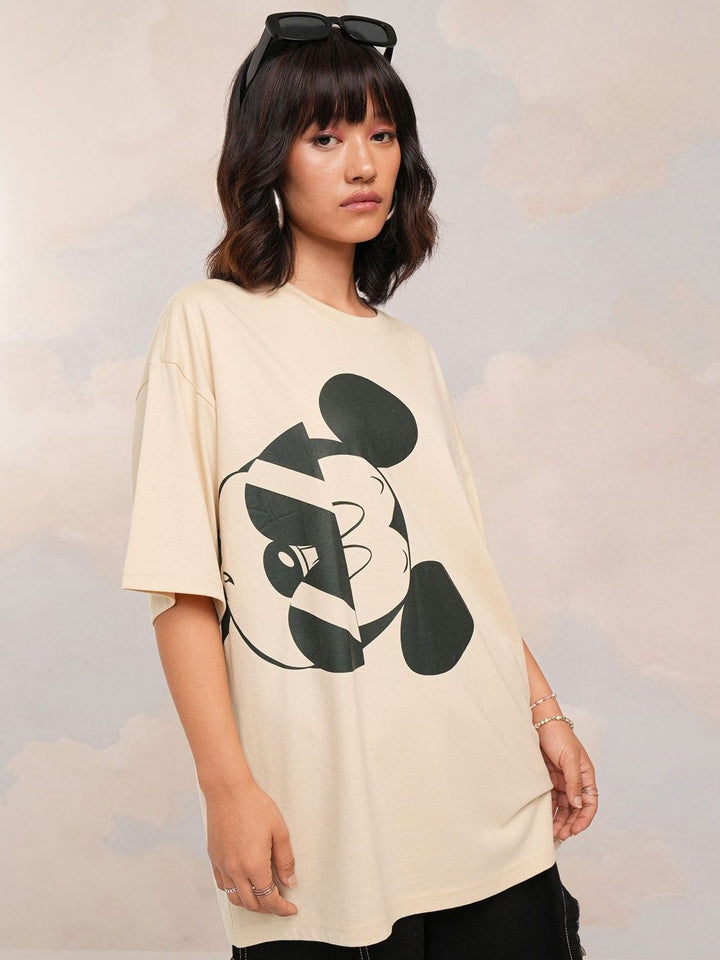 Tokyo Talkies Women Mickey Mouse Printed Oversized Tshirt