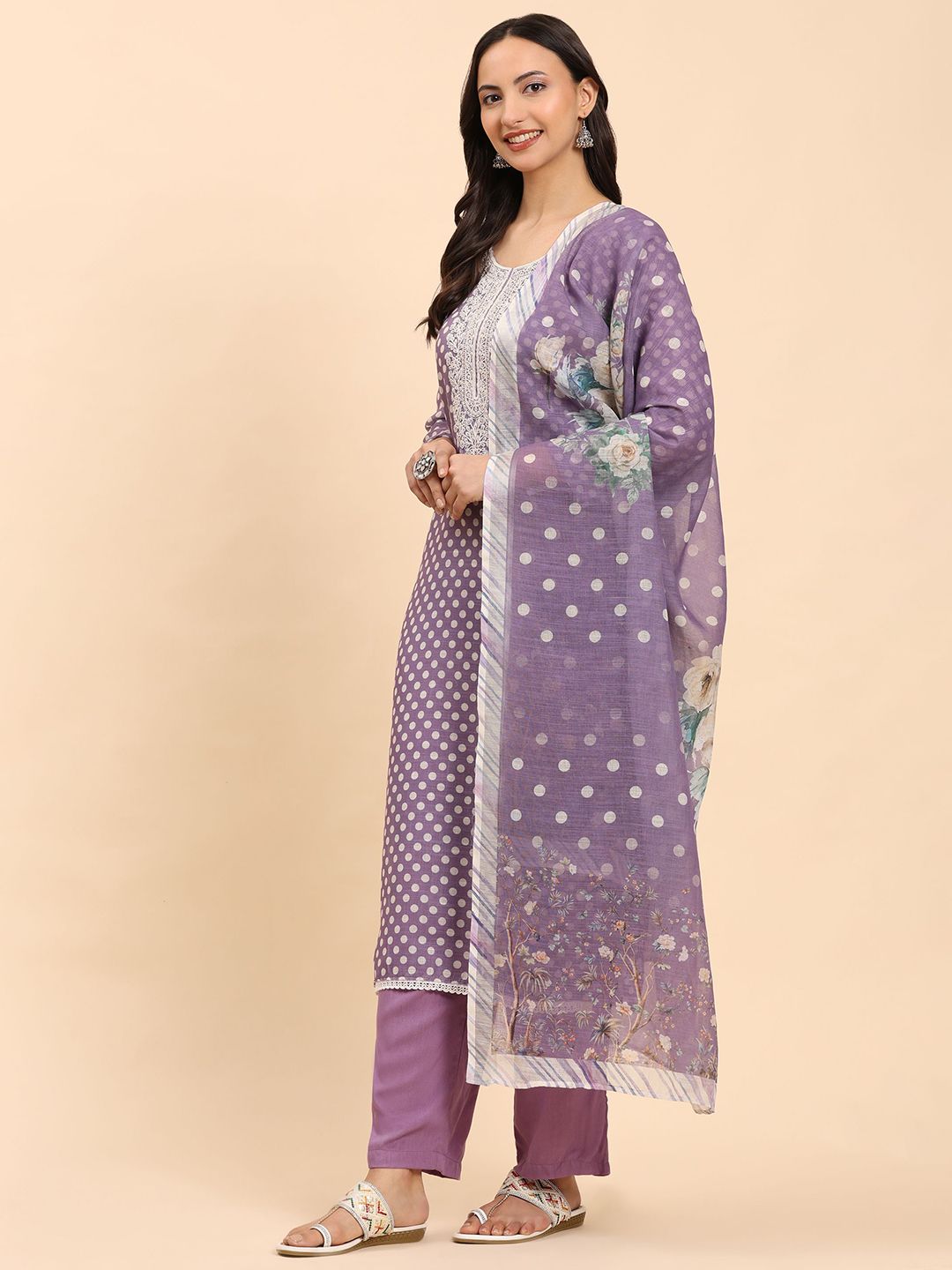 Mamicha Women Floral Printed Regular Pure Cotton Kurta with Palazzos & With Dupatta