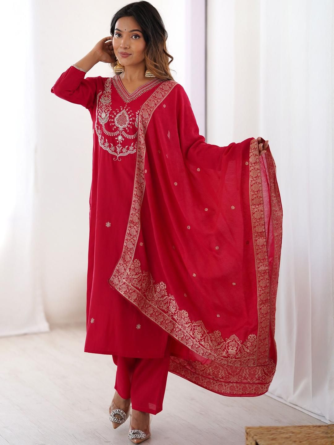 KALINI Women Embroidered A-Line Kurta Set