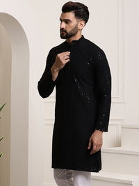 SOJANYA Lelaki Black Thread Work Kurta
