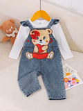 YK Infant Girls Applique Cotton Dungaree