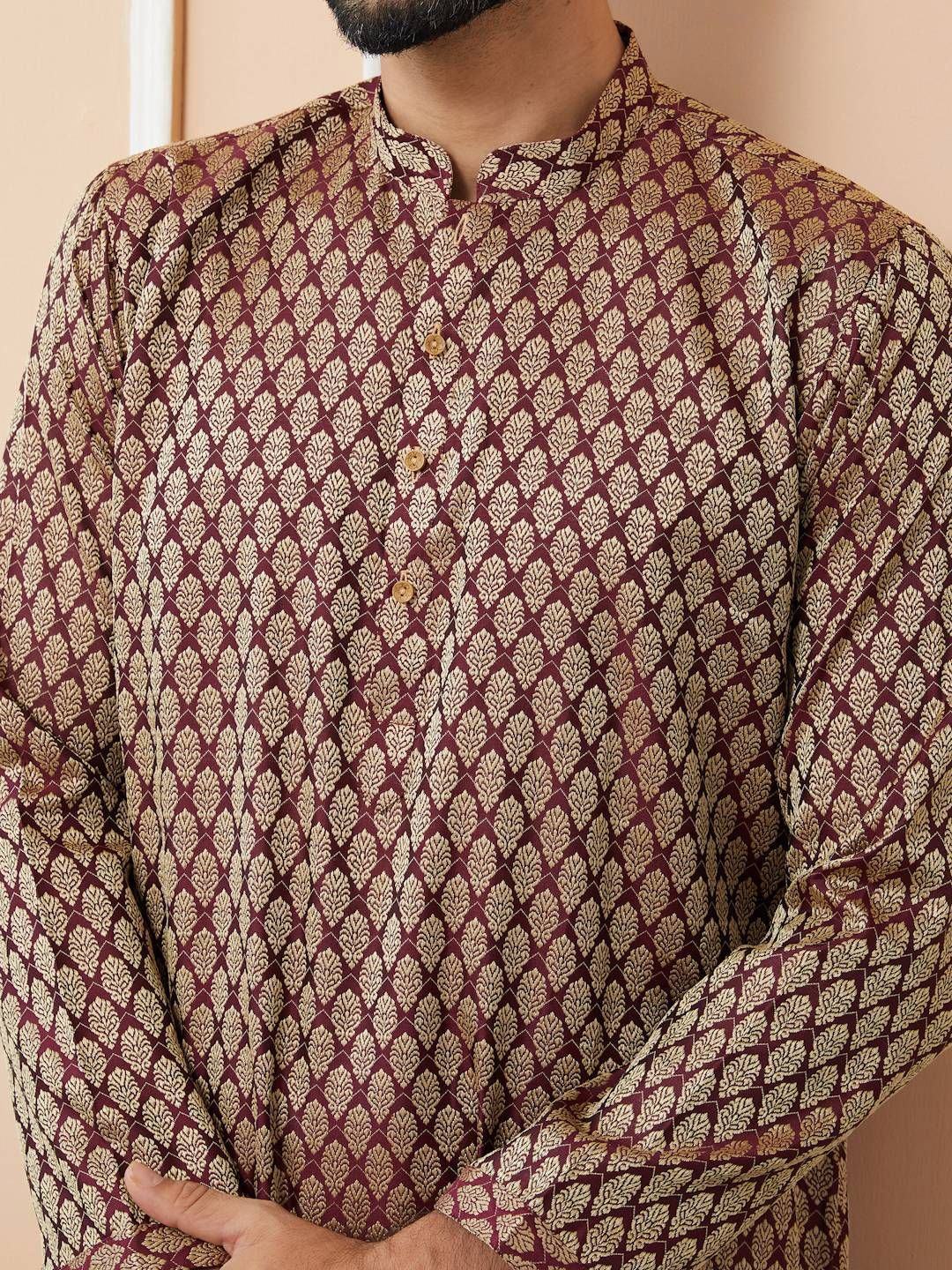 See Designs Ethnic Motifs Woven Design Mandarin Collar Straight Kurta