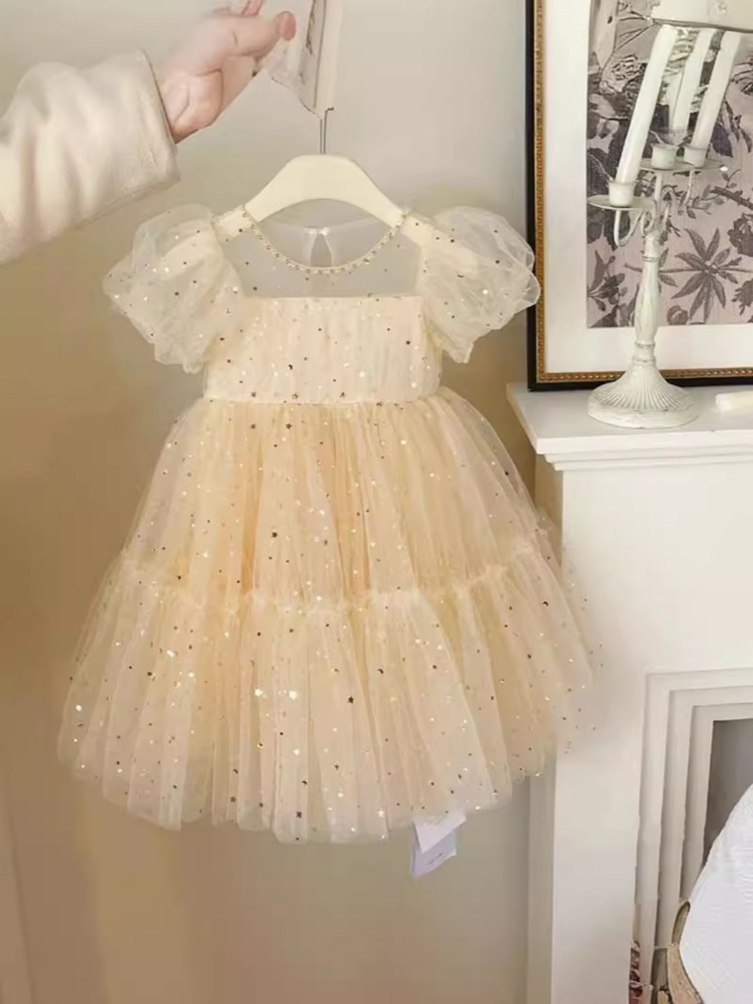 YK Girls Embellished Tie-Ups Fit And Flare Knee Length Dress
