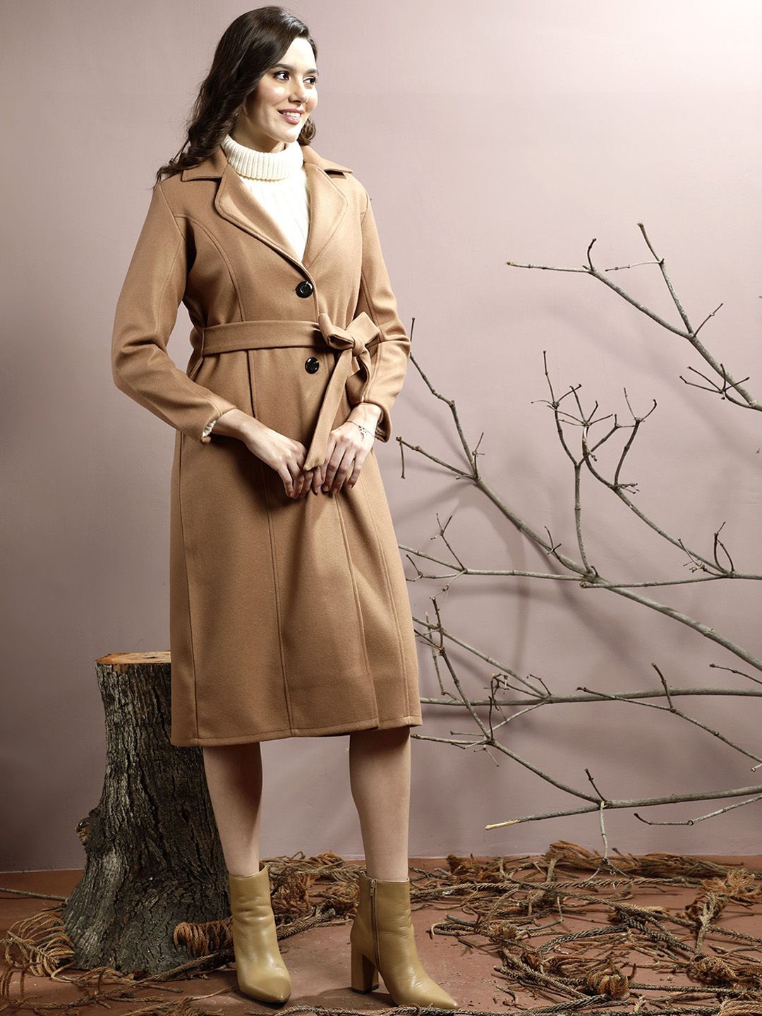 Athena Women Notched Collar Longline Overcoat