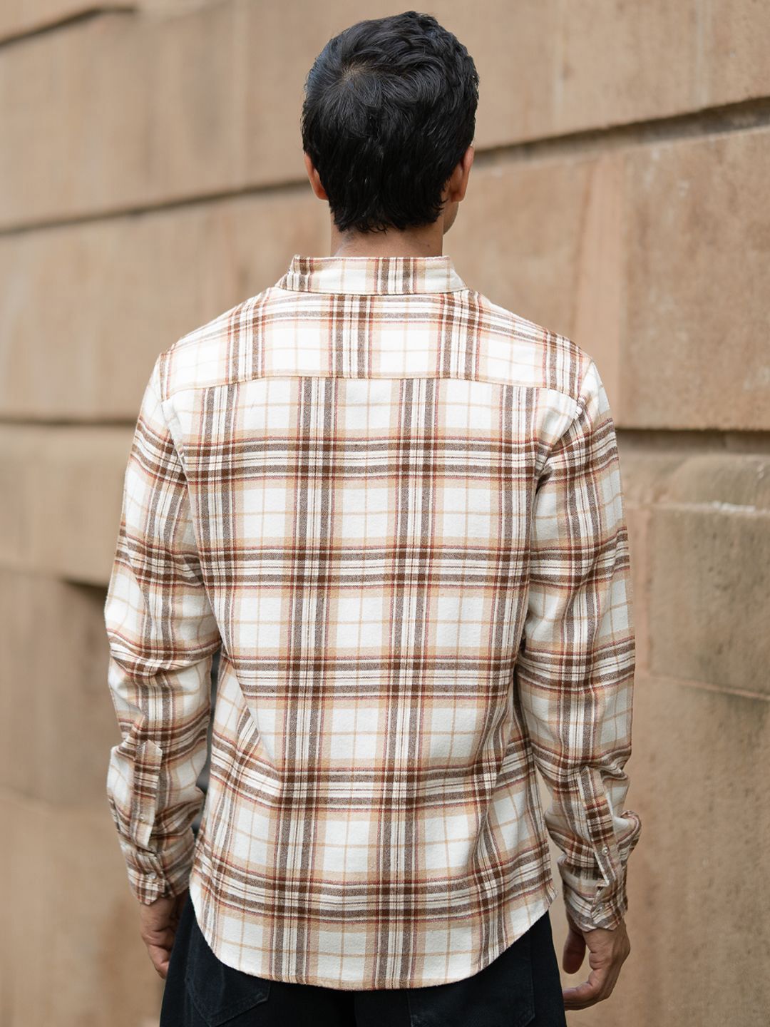 Powerlook Men Tartan Checked Spread Collar Cotton Casual Shirt