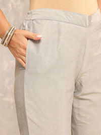 Anouk Grey Floral Embroidered Sequinned Straight Kurta With Trousers & Dupatta