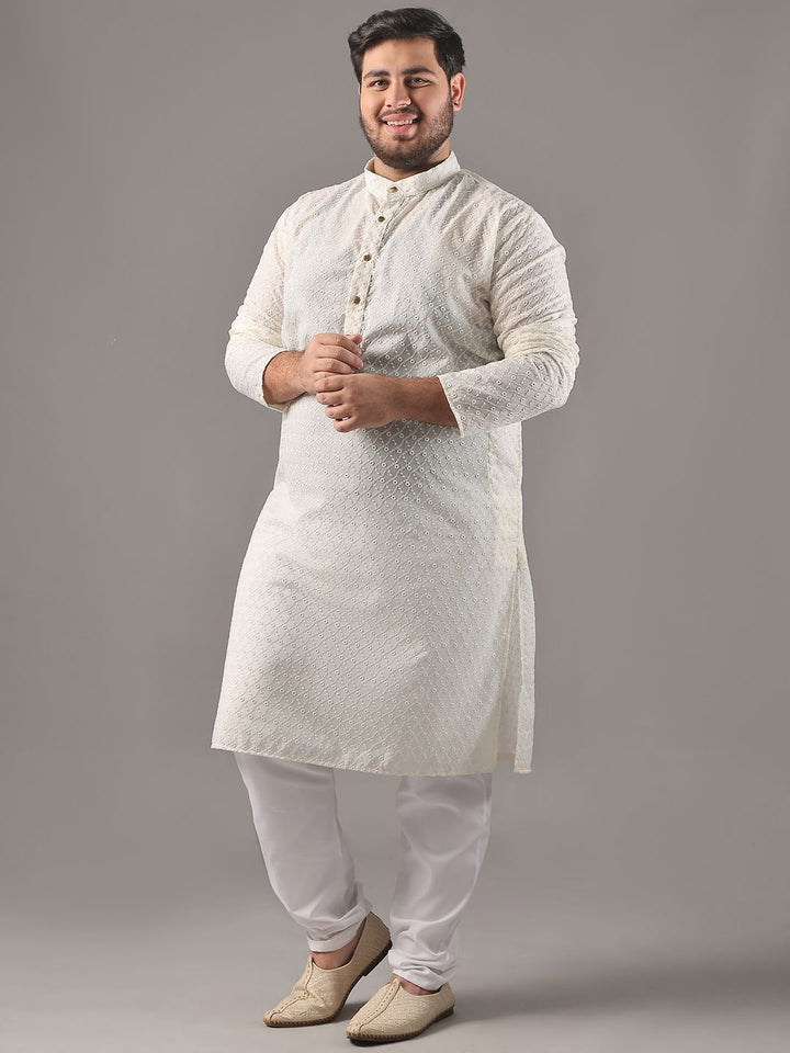 SOJANYA PLUS Plus Size Men Ethnic Motifs Embroidered Pure Cotton Kurta With Pyjamas