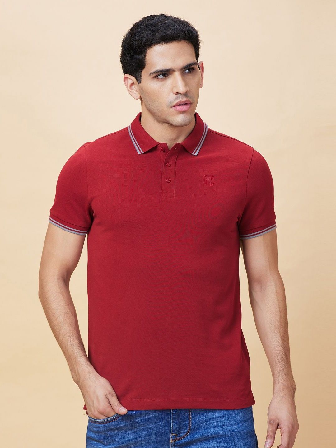 Being Human Men Solid Polo Collar Cotton T-shirt
