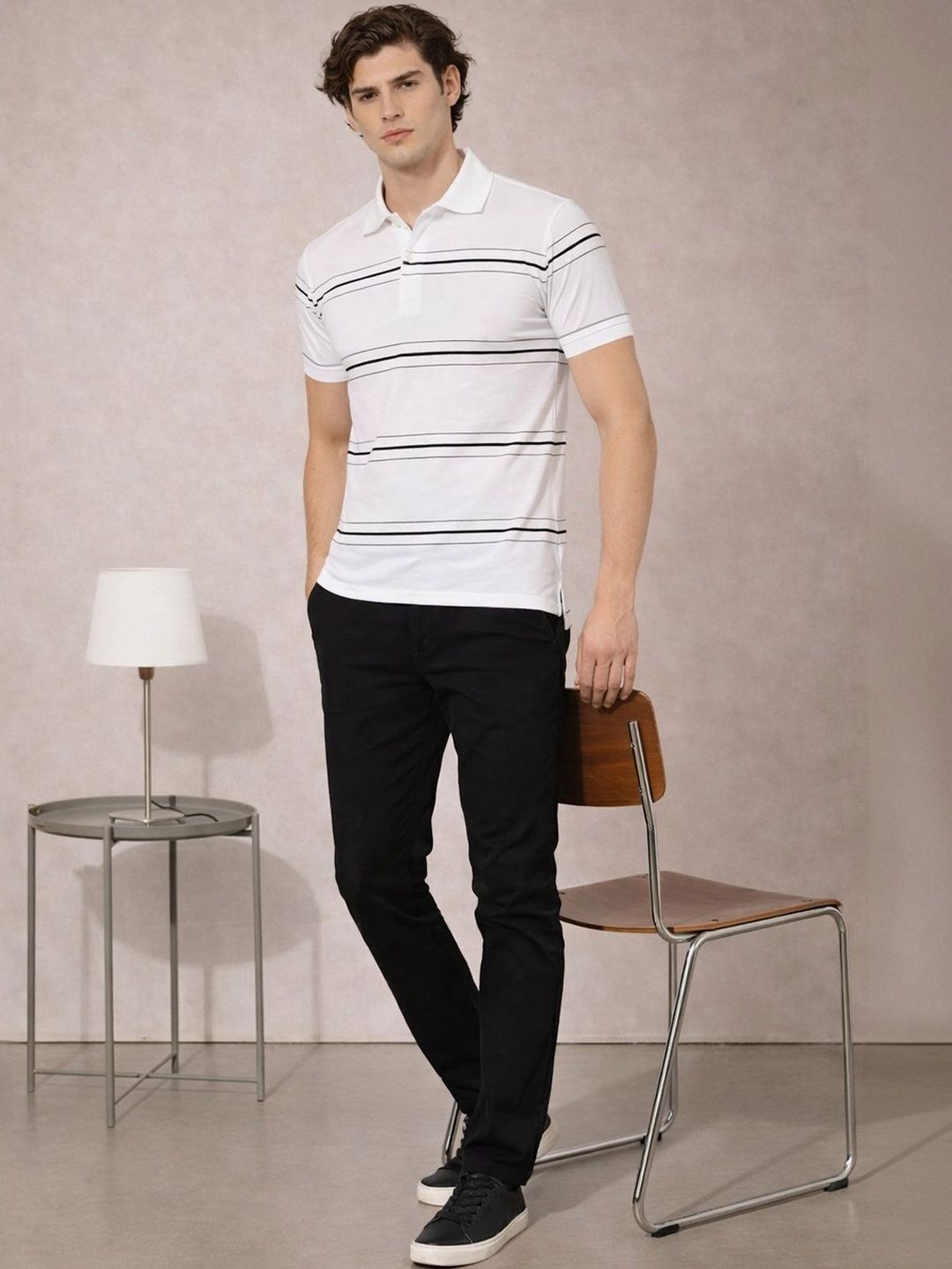 ADRO Men Striped Polo Collar T-shirt