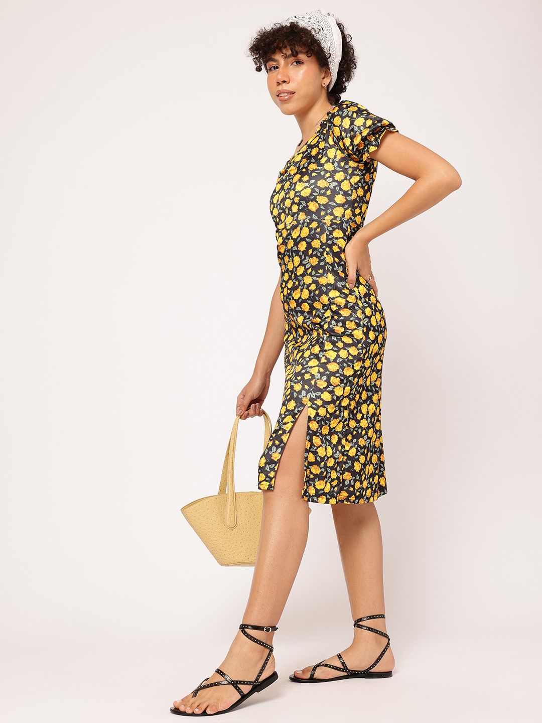 DressBerry Sunshine Serenade Floral Femme Puff Sleeve A-Line Dress
