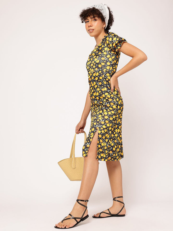 DressBerry Sunshine Serenade Floral Femme Puff Sleeve A-Line Dress