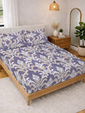 KLOTTHE Purple & White Printed 300 TC Double Bedsheet With 2 Pillow Covers- 2.5 m x 2.25 m