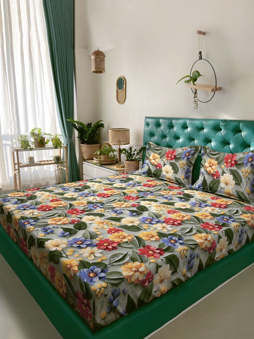 Myntra Elegant Floral Printed 300 TC King 7D Cadar Dengan 2 Sarung Bantal