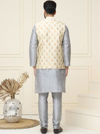 SOJANYA Men Straight Kurta with Churidar & Nehru Jacket