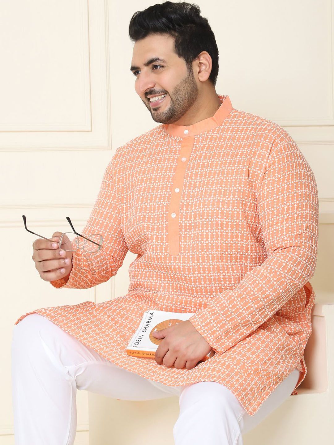SOJANYA PLUS Floral Embroidered Thread Work Pure Cotton Straight Kurta with Pyjamas