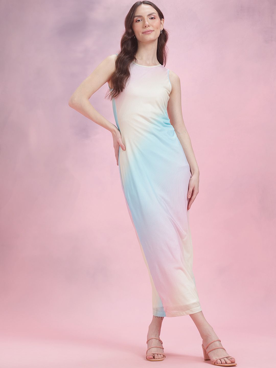 DressBerry Ruched Dyed Mesh Maxi Dress