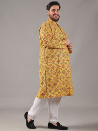 SOJANYA PLUS Plus Size Men Ethnic Motifs Printed Band Collar Straight Kurta With Pyjamas