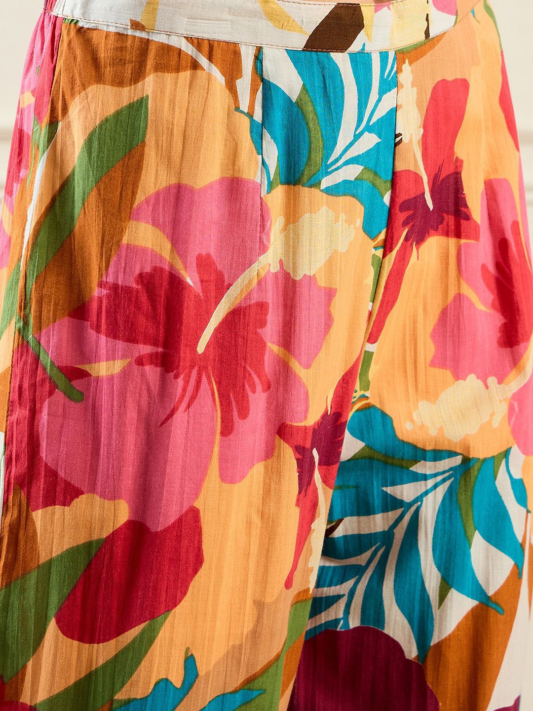 Indo Era Floral Printed V-Neck Pure Cotton Tunic With Trouser