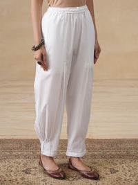 House of Chikankari Women White Cotton Solid Pant
