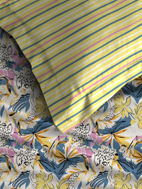 MYTRIDENT Dahlia Yellow Moments Flat 120TC Queen Cotton 1 Bedsheet with 2 Pillow Covers