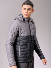 The Indian Garage Co Men Black Colourblocked Detachable Hood Padded Jacket