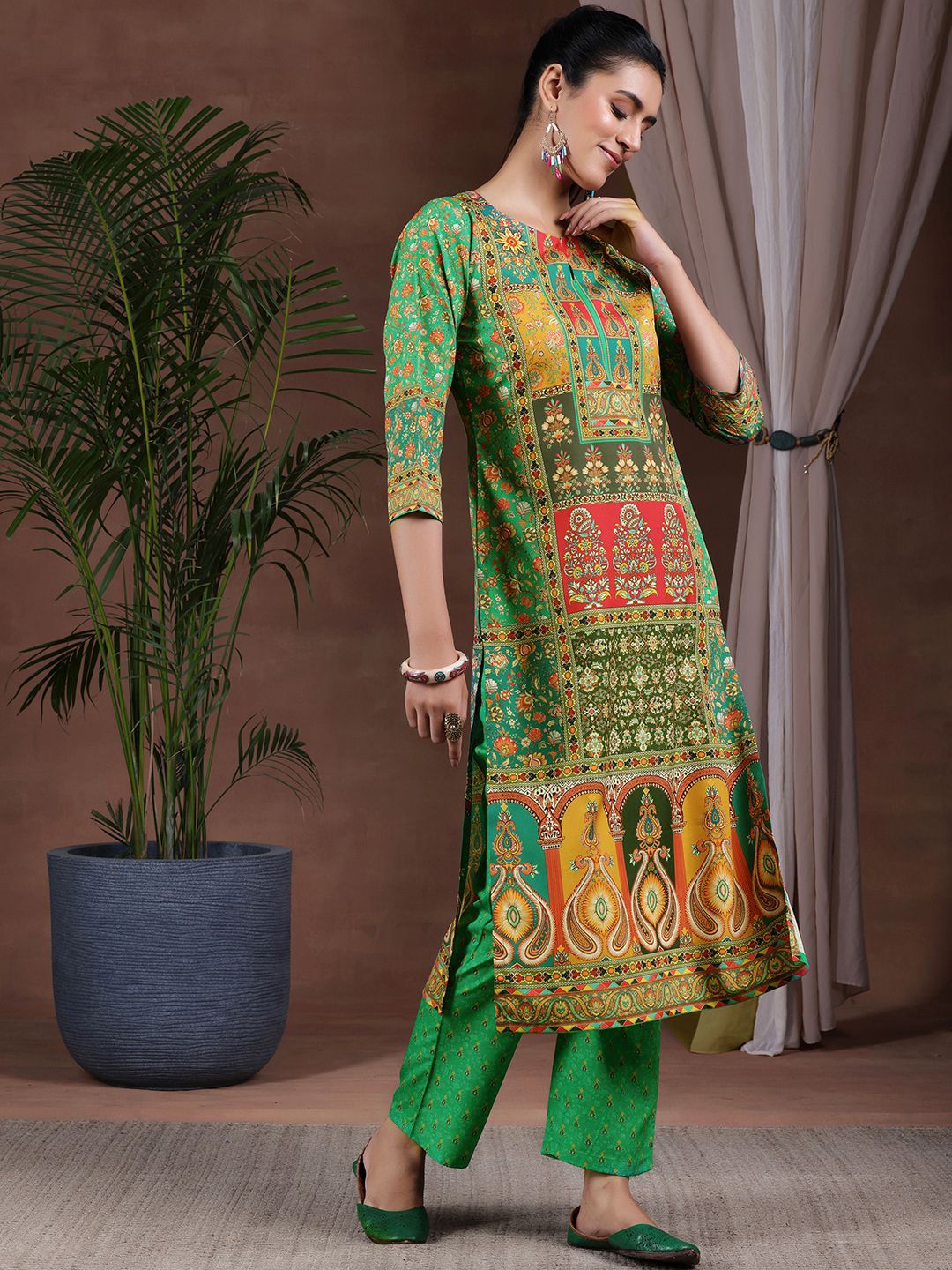 Libas Floral Printed Kurta with Trousers & Dupatta