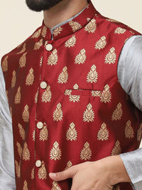 SOJANYA Mandarin Collar Silk Cotton Straight Kurta dengan jaket Churidar & Nehru