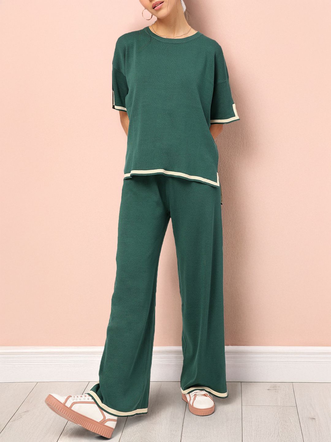 DressBerry The Knit Shift Contrast Edge Slit Hem Co-Ords