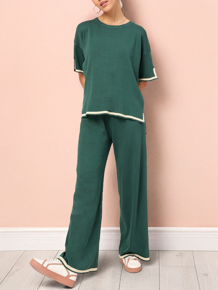 DressBerry The Knit Shift Contrast Edge Slit Hem Co-Ords
