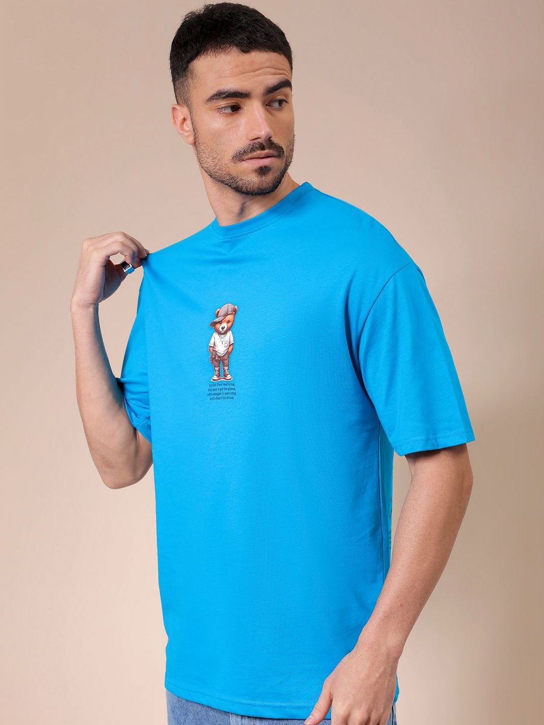 The Indian Garage Co Men Graphic Printed Round Neck Pure Cotton Oversized T-shirt