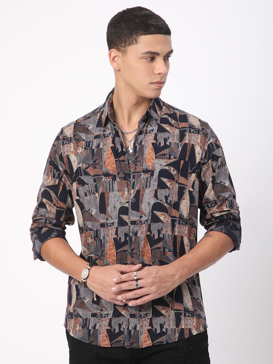 VASTRADO Men Classic Slim Fit Opaque Printed Casual Shirt