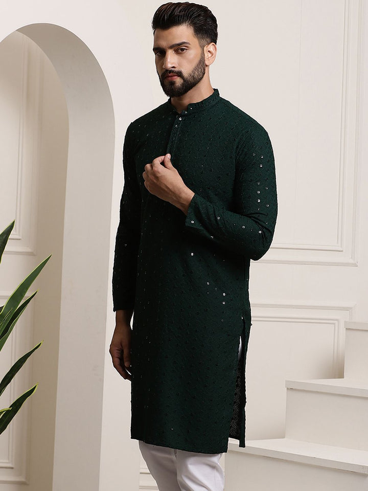 SOJANYA Ethnic Embroidered Mirror Work Pure Cotton Straight Kurta