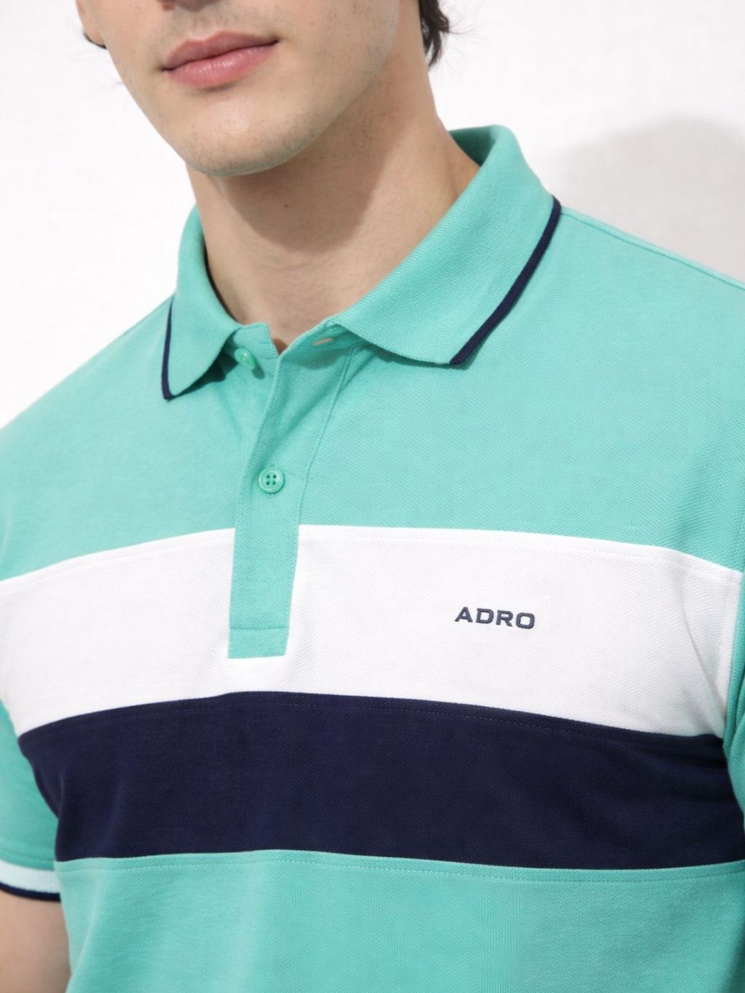 ADRO Men Brand Logo Colourblocked Polo Collar T-shirt
