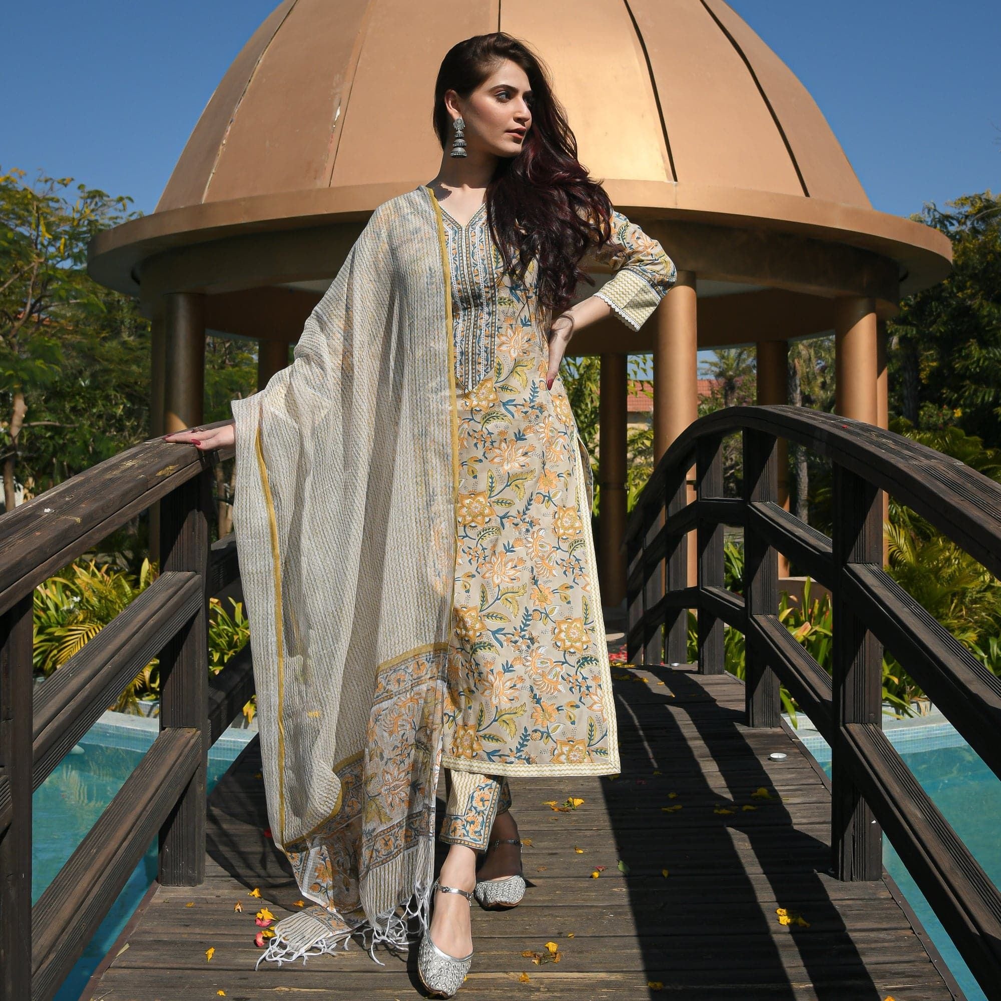 KALINI Ethnic Motifs Printed Regular Kurta with Trousers & With Dupatta