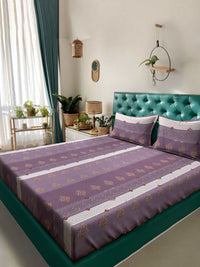 KLOTTHE Jaipuri Purple Ethnic Motifs Cotton 300 TC King Fine Bedsheet with 2 Pillow Covers-250 x 225 cm