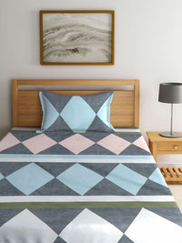 Myntra Elegant Homes Blue & Peach Printed 300 TC Single Bedsheet Set 2.25 m x 1.5 m
