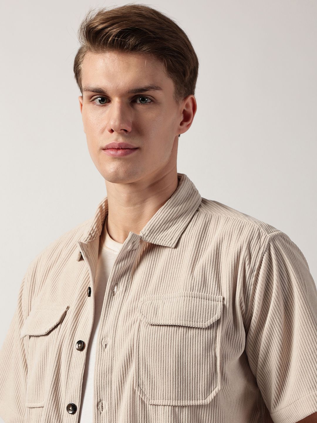 Thomas Scott Men Premium Corduroy Oversized Casual Shirt