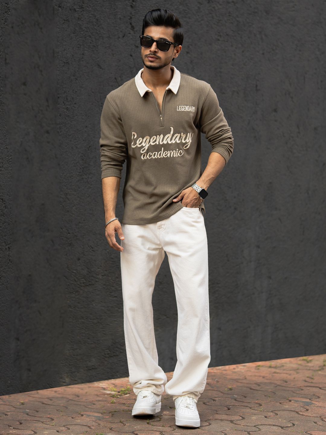 Powerlook Men Textured Typography Printed Polo Collar T-shirt