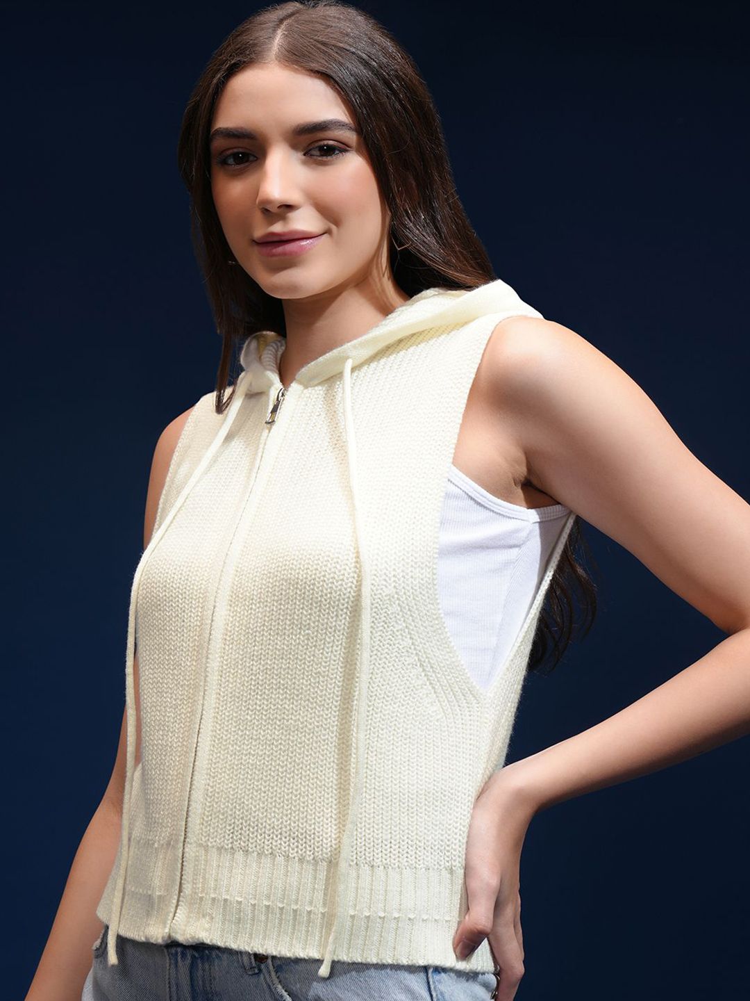 Tokyo Talkies Women Self Design Pullover with Zip Detail