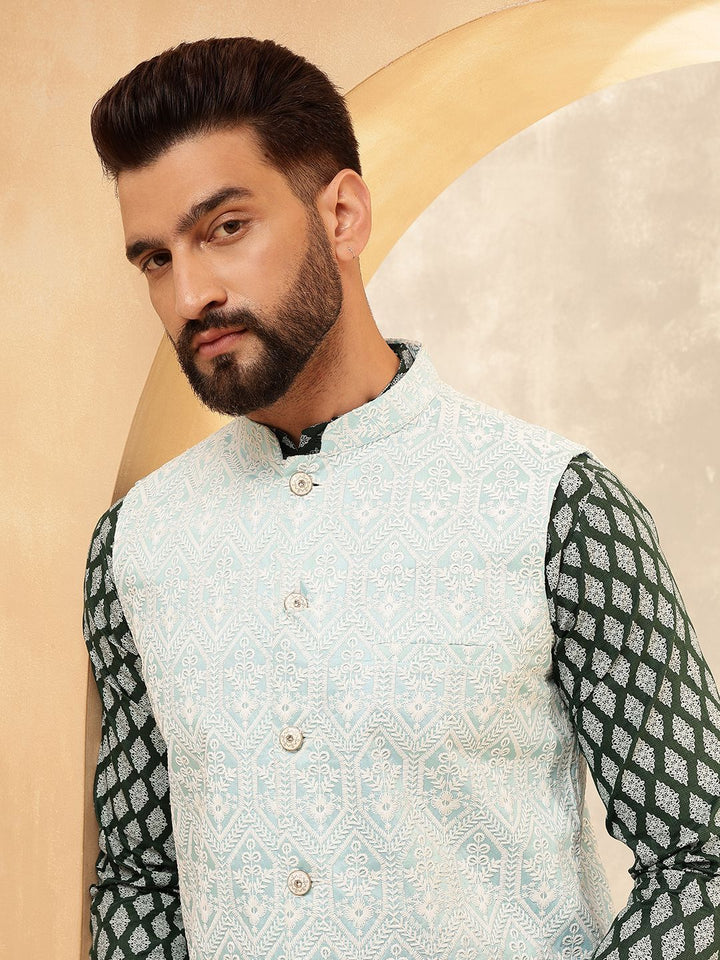 Anouk Green Ethnic Motifs Printed Pure Cotton Straight Kurta With Pyjamas