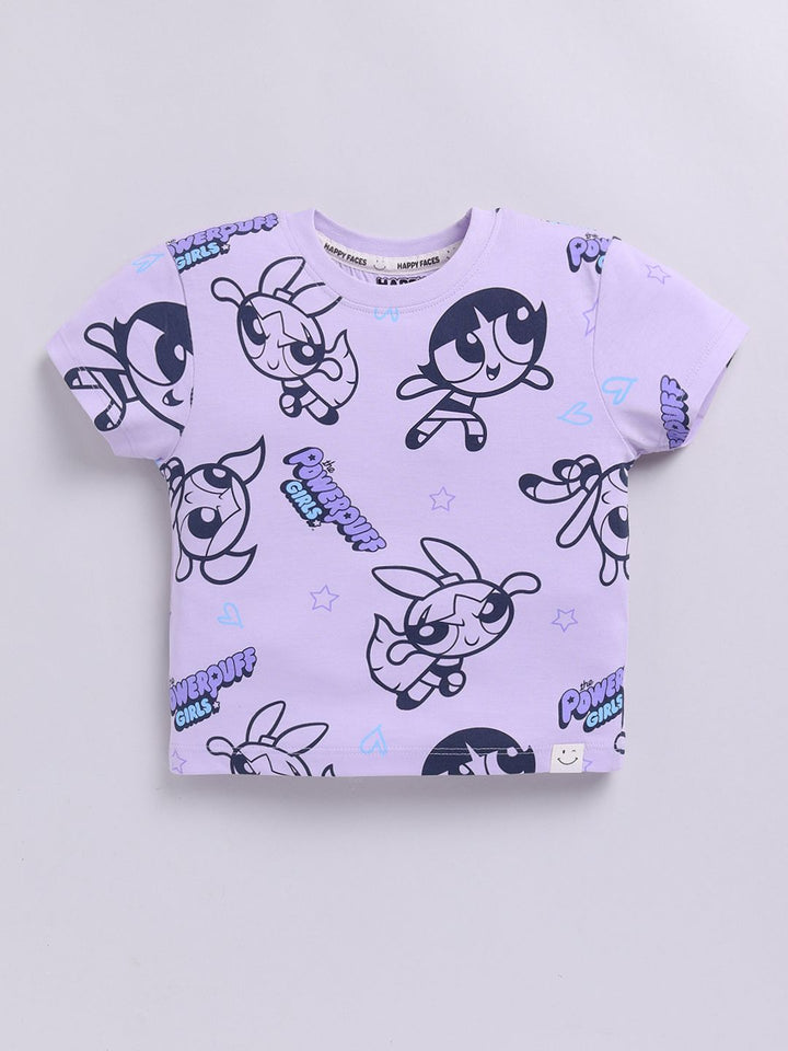 Happy Faces Kids Girls Powerpuff Girls Printed Pure Cotton T-Shirt