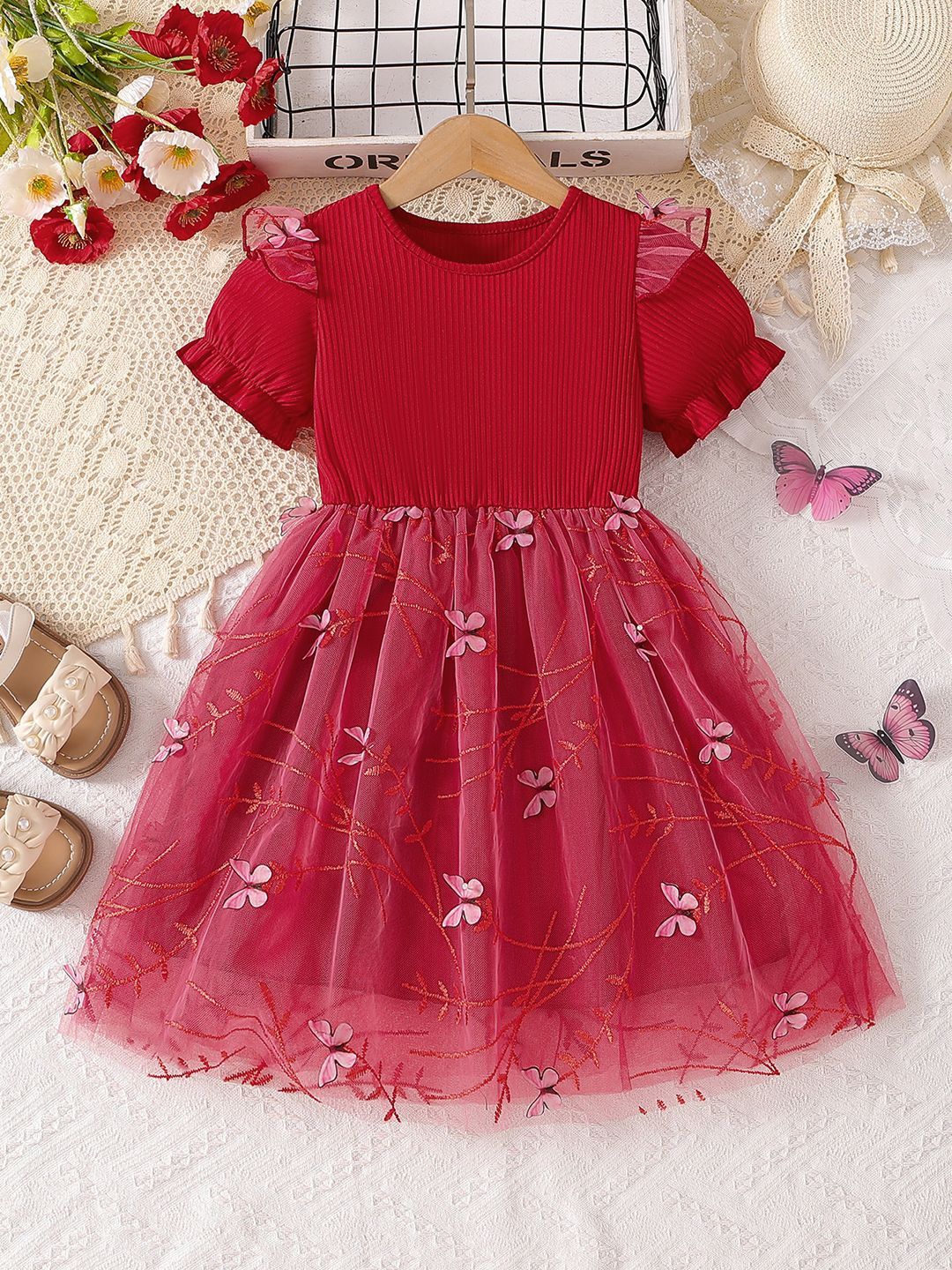 YK Girls Embroidered Applique Party Dress