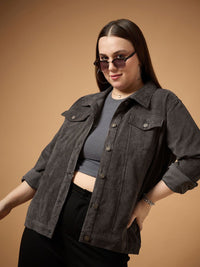 SASSAFRAS Curve Women Corduroy Tailored Jacket with Embroidered