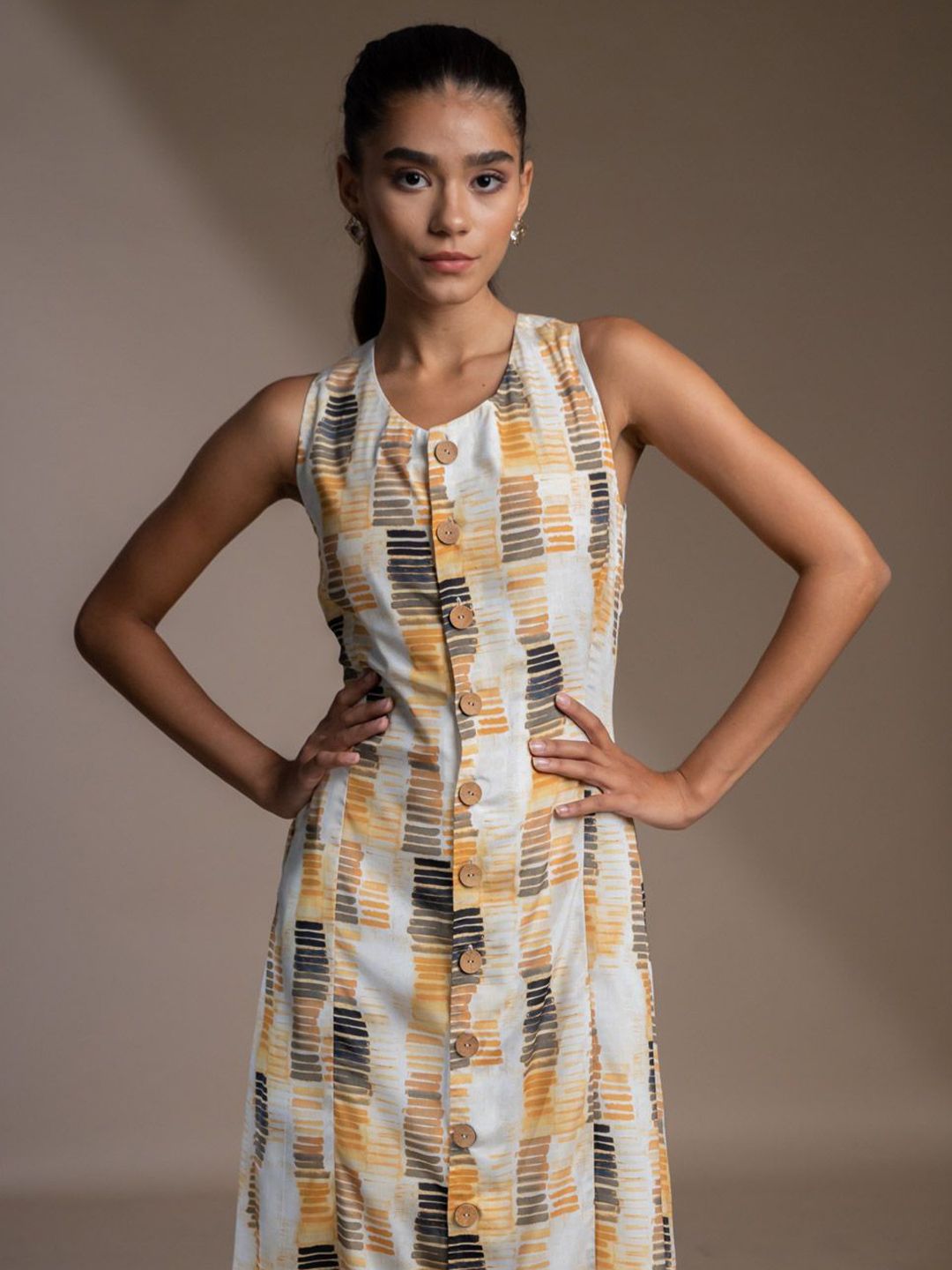 Pakaian Midi A-Line Bercetak Wanita Mamicha Crepe