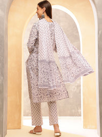 Anouk Women Ethnic Motifs Printed Regular Beads and Stones Pure Cotton Kurta with Trousers & With Dupatta